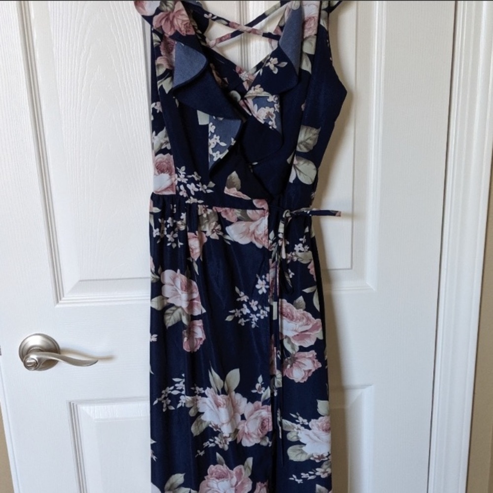 DONATED Love Culture navy floral wrap dress